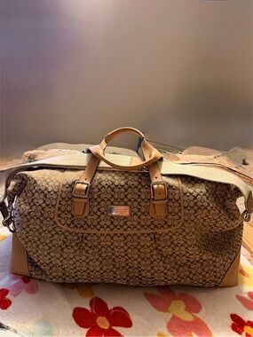 Coach Beige/Brown Signature Canvas Duffel with Tan Leather Trim